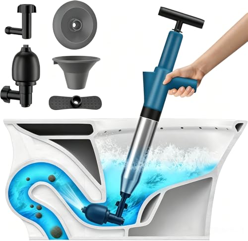 Toilet Plunger, High-Pressure Toilet Snake, Clog Remover, Heavy-Duty Air Drain Unclogger with Visual Barometer, Powerful Drain Auger, Plungers for Bathroom - color: Blue