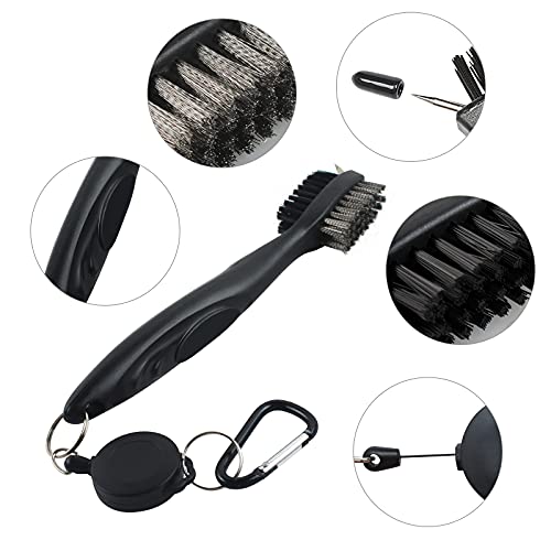 VIPMOON Golf Club Cleaner Kit, 2 Pcs Groove Sharpener Regrooving Tool and 1 Pcs Retractable Club Cleaner Brush, Portable Groove Sharpener Tool for All Golf Irons for Men - color: Black