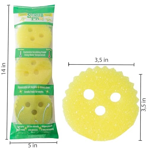 Scrub Pro Cleaning Sponge - 3 Pack Non-Scratch Kitchen & Bathroom Sponges with Dual-Sided Design and Sideways Slit for Utensils, Ideal for Dishes, Sink, Shower, Countertops, and Household Cleaning