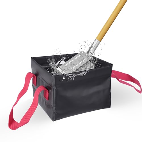 HOUSE AGAIN Grill Brush Bristle Free + Collapsible Water Bucket, Safe BBQ Outdoor Grill Accessories Cleaning Brush Scraper with Durable Dunk Tank for Great Value Bundle/Ideal for Dad - style: Wood+Collapsible Water Bucket