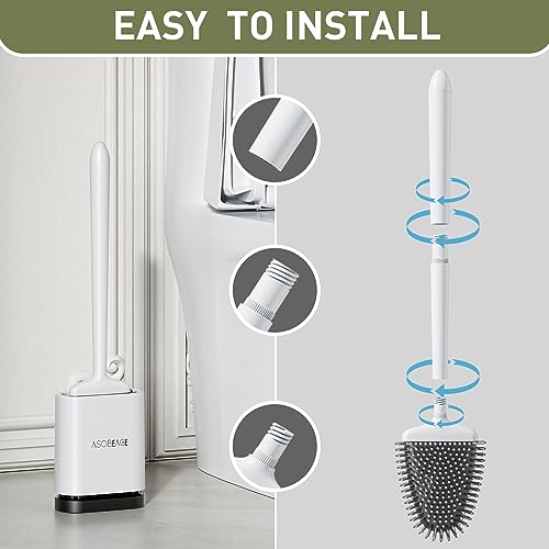 Deep Cleaner Toilet Brush: Silicone Toilet Brush with No-Slip Long Plastic Handle and Flexible Bristles, Quick Drying Holder Set for Toilet(White)