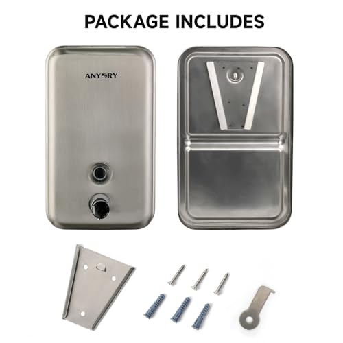 anydry Commercial Soap Dispenser Wall Mount, Brushed Stianless Steel Finish Manual Liquid Soap Dispenser - 37oz (1100ml) Model AD1003 - color: Brushed