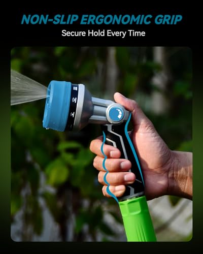 RAINPOINT Full-Metal Garden Hose Nozzle, Heavy Duty Water Hose Nozzle Sprayer With 10 Adjustable Patterns & High Flow,Thumb Control For Flow Adjustment, Ideal For Watering, Washing, Cleaning,Blue - color: Blue