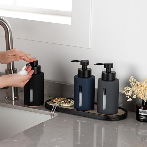 Enra Thick Glass Foaming Soap Dispenser with Clear Window,12oz Black Bathroom Soap Dispenser with Stainless Steel Pump, Modern Boho Refillable Pump Bottle for Bathroom Kitchen (Foam-Black) - color: Black Foam Dispenser