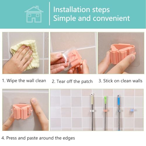 Broom and Mop Holder Clip 4 Pcs Mop Broom Wall Mounted Heavy Duty with Plastic Hooks Hanger No Drilling Mop Gripper for Home Bathroom Kitchen (Gray) - color: Gray