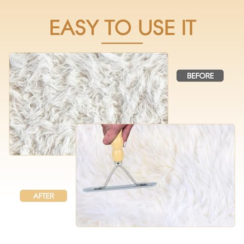 Metal Handheld Carpet Rake for Fluffy Plush, Pet Hair Removal Tool, Reusable Cat & Dog Hair Remover Comb, Brush Scraper Broom for Shag Rugs, Home Cleaning - Efficient Pet Hair Pickup
