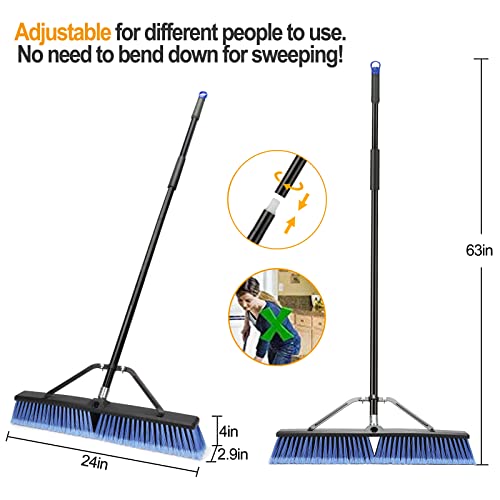 24 inches Push Broom Outdoor for Deck Driveway Garage Yard Patio Concrete Floor Cleaning-Blue-2 Pack - size: 24 Inches Heavy Duty 2-Pack