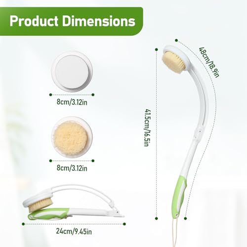 Fanwer 3 in 1 Lotion Applicator for Back Self Elderly & Back Bath Brush for Shower for Men and Women with Long Handle, 18.9in Curved Long Handled Shower Body Brush, Back Scrubber for Shower - size: 1pc 18.9"
