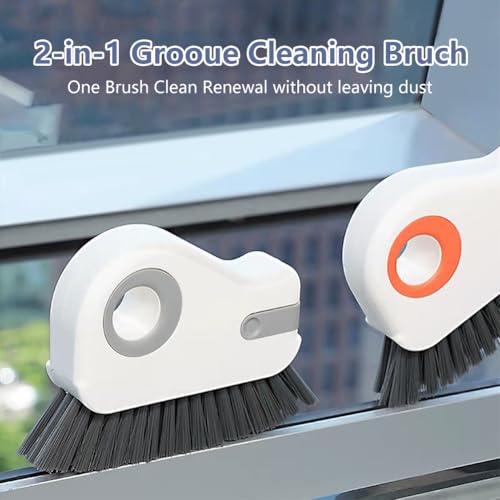 2 in 1 Groove Cleaning Brush, Window Track Cleaning Tools with Hard Bristles and Hidden Scraper, Crevice Brush for Sliding Door Track, Window Seal and Sill (Gray) - color: Gray