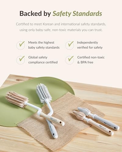 Moyuum Silicone Baby Bottle and Nipple Brush Set | Made in Korea, 360 Degree Rotating Handle, Soft Bristles, Hanging Hole for Quick Drying and Storage, Dishwasher Safe (Mint) - color: Mint