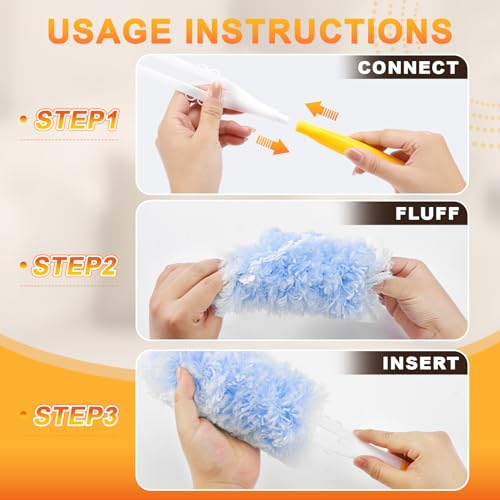 30-Pack Heavy Duty Duster Refills Compatible with Swiffer, 3FT Extendable Handle, 5X Multi-Surface Microfiber Duster for Home, Fans, Blinds, Vents & Car Cleaning