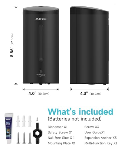 AIKE Classic Automatic Soap Dispenser,25 oz Liquid Wall Mount,MatteBlack Stainless Steel Finish Model AK1205E - color: Matteblack Stainless Steel