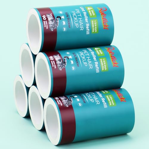 4 inch Lint Roller Refills Only for Scotch-Brite Pet Hair Pickup Extra Sticky Lint Roller 90 Sheets per Refill 6 Pack 540 Easy-Tear Adhesive Sheets Total (Inside Dia. 1 3/4 inch) - size: 4 inch (1.75'' ID)
