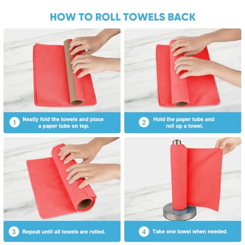 AIDEA Microfiber Cleaning Cloth Roll, 50PK Red, Reusable Paper Towels Tear Away Cloth, Microfiber Towels Washable Shop Rags, Lint Free Cleaning Rags for House, Kitchen, Window, 11.5"×11.5" - color: Red