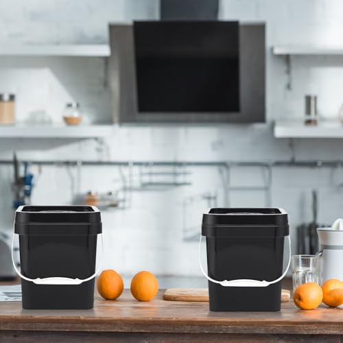 Suzile 10 Pcs Food Grade Square Bucket with Lid 1 Gallon Plastic Bucket 4.5L Utility Industrial Pail with Handle Container for Food Oil Tub Water Fishing Paint House Cleaning Car Washing (Black) - color: Black