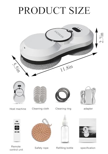 Window Cleaning Robot, Automatic Window Cleaner with Water Spray for Windows/Tiles/Class Door, Inside/Outside, 5600Pa Suction Power, 3.0 Path Planning, Remote Control