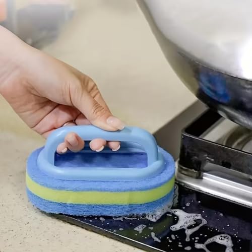 Handheld Sponge Scrubber, Dual-Color Design - Multi-Purpose Manual Cleaning Brush, Suitable for Bathtubs, Kitchens, Bathrooms, Etc. - Ideal for Cleaning Tiles, Pots, Stains, and Bathroom Accessories