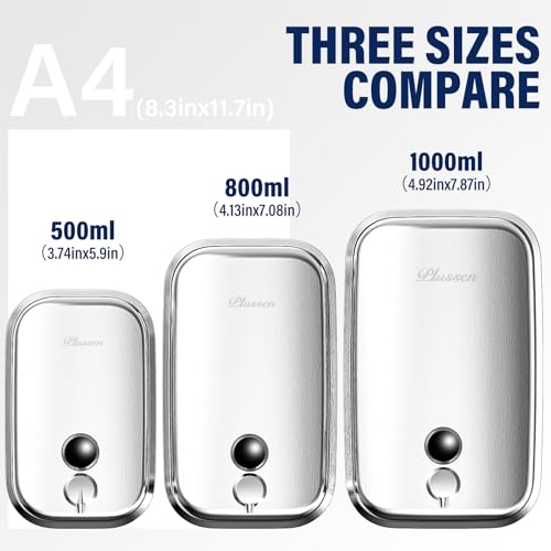 Commercial Wall Mounted Stainless Steel Soap Dispenser, Liquid & Gel Hand Sanitizer for Public Restrooms, Janitorial Cleaning Supplies, Key Lock, Leak-Proof for Hotels, Hospitals, Offices - size: 1000ml(35oz)