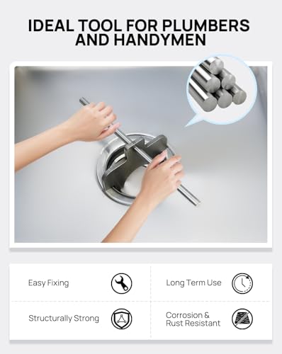 Commercial Sink Drain Removal Tool - 3-Tier Kitchen Sink Wrench for Twist & Lever Waste Drain Installation & Removal, Stainless Steel Drain Extractor Tool for Commercial Kitchens
