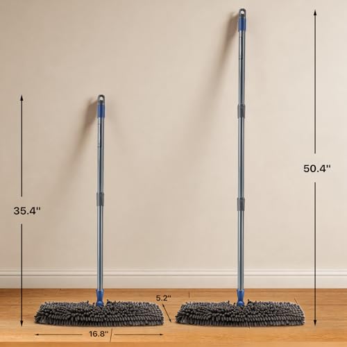 Masthome Microfiber Flat Mop, 16" Wide Floor Mop with 4 Reusable Pads & Hair Scraper, 360° Swivel Dual Sided Flip Mops, Wet Dry Dust Mop for Hardwood, Laminate, Tile, Pet Hai - color: Blue Professional