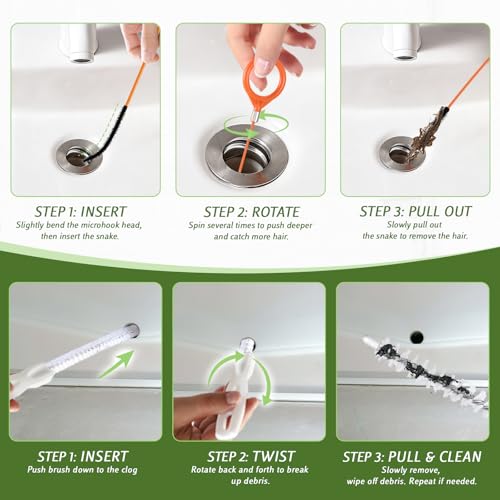 8 Pack Shower Drain Snake Set, 2 x 32" Snake Drain Hair Removal Tool, 6 × 18/24/28" Drain Cleaner Tool, Long Flexible Anti-Break Steel Plumbing Snake for Sink/Pipe/Bathroom/Toilet/Tub Drain