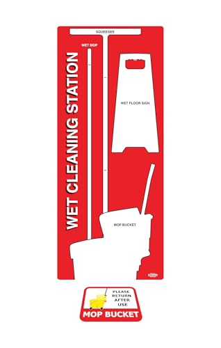 5S Housekeeping Shadow Board Wet Cleaning Station (Version 15) Red with White Shadows (Board Only) - color: Red / White