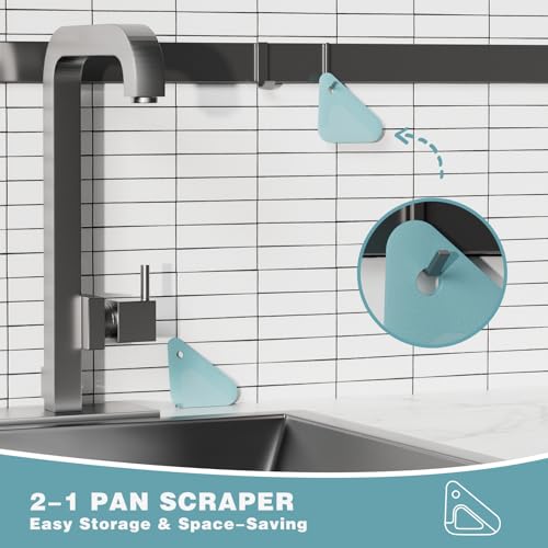 Food Scraper, 2-in-1 Pot and Pan Dish Scraper, Nylon and Silicone, Kitchen Scraper Tools for Cast Iron Skillets, Cookware, Dishes, Pans and Pots, Heat Resistant, Set of 3, Blue - color: All Blue
