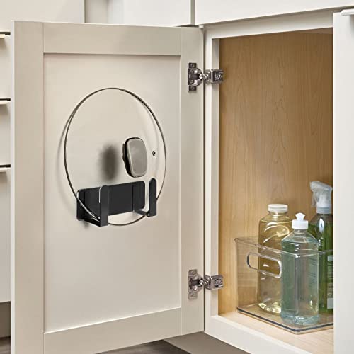 Pot Lid Rack, Wall Mounted 304 Stainless Steel Multi-Functional Storage Holder, Fits Cutting Boards, Pot Lids, Bathroom Scales, Self-Adhesive & Screw Mounting(Black, Set of 2) - color: Black(Set of 2)
