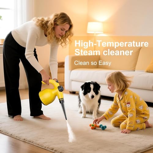 Handheld Steam Cleaner: Multi-Surface Steamer with 10 PCS Accessories Pressurized Natural Steam Cleaner for Home Cleaning Dirt, Grease, Grout, Tile, Floor, Couch and Car-Yellow