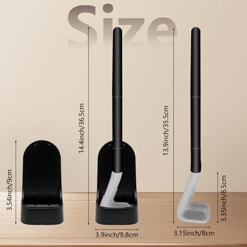 Toilet Brush and Holder Set, Silicone Toilet Brush, Golf Head Design, Long Handle, 360° Deep Cleaning, Wall Mounted with Removable Anti-Leakage Base for Bathroom Toilet Cleaning(Black) - color: Black