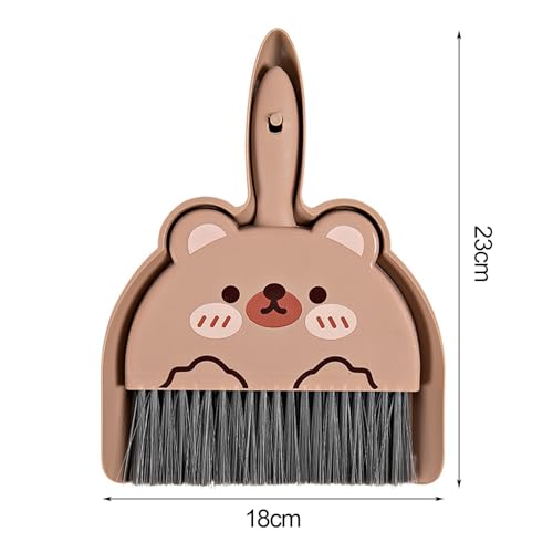 Mini Dustpan and Brush Set, Cartoon Pattern Cleaning Set, 2pcs/set Small Broom Dustpan Set, Keyboards Cleaning Mini Broom Dustpan Set, Compact Dust Pan and Hand Broom for Cleaning Brown
