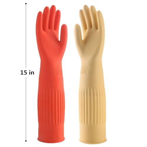 Household Dishwashing Cleaning Rubber Gloves 2 Pairs, Reusable Waterproof Kitchen Gloves Non-Slip Cleaning Gloves