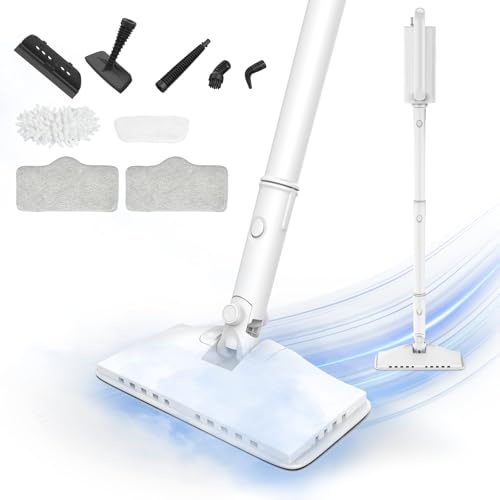 Steam Cleaner, 6 in1 Rotated Steam Mop Cleaner with 2 Modes, 2 Microfiber Pads, 400ML Removable Tank, 23FT Power Cable, Detachable Steam Mops for Floor, Laminate Floor, Tiles Cleaning (Lily White)