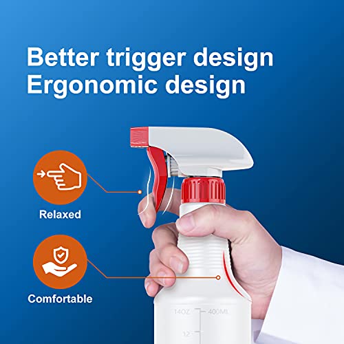 Veco Spray Bottle (5 Pack,16 Oz) with Measurements and Adjustable Nozzle(Mist & Stream Mode), HDPE Plastic Spray Bottles for Cleaning Solution, Household/Commercial/Industrial Use, No Leak and Clog - size: 16 oz 5Pack