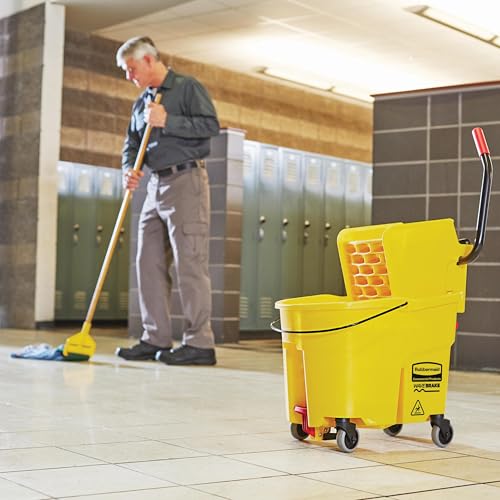 Rubbermaid Commercial Products WaveBrake 35 QT Side-Press Mop Bucket and Wringer Combo on Wheels Red for Heavy-Duty Floor Cleaning - color: Red