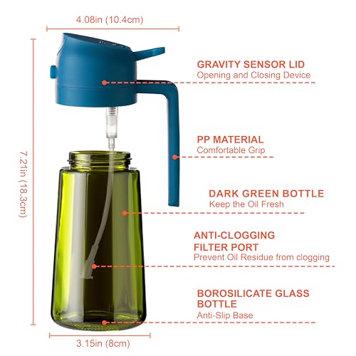 CXINYI - 16oz/470ml Olive Oil Dispenser for Kitchen with Stickers - 2 in 1 Olive Oil Sprayer for Cooking, Air Fryer, and Salad, Black&Blue (Light-Proof Kitchen Gadget) - color: Black&Blue