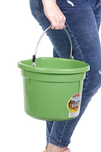 Little Giant® Flat Back Plastic Animal Feed Bucket | Animal Water and Feed Bucket with Metal Handle | 8 Quarts | Lime Green - color: Lime Green