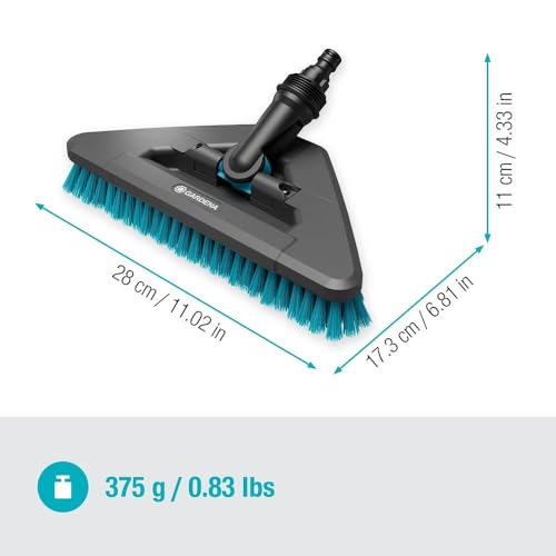 Gardena Cleansystem Hard Flex Long-Handled Brush: for Cleaning Non-Sensitive Surfaces, Triangular, swivelling, Firm bristles, for Connection to Cleansystem Handle, for Larger Surfaces (18814-20)