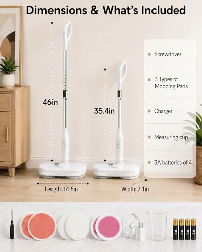 Buways Cordless Electric Mop, Self-Propelled Electric Spin Mop, Gravity Assist Pressure, 8000mAh Battery, LED Light & Water Spray, for Hardwood, Tile & Laminate Floors