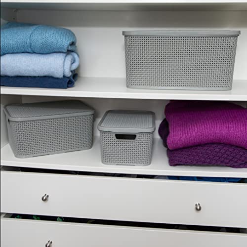 Branq - Home essential Lid Basket in Rattan Design Size M 10 L BPA- Plastic PP Light Grey 28.8 x 19.7 x 16.2 cm 2 Pieces M - color: Lightgrey, size: 10 l