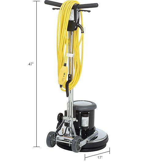 Global Industrial Corded Low Speed Floor Machine, 17" Cleaning Path, Durable Stainless Steel Construction, Heavy-Duty 1.5 HP Motor, 50'L Safety Power Cord with GFCI Plug