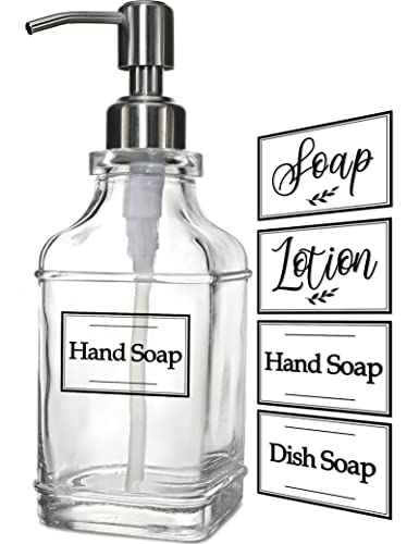 JASAI Antique Design Soap Dispenser with Rust Proof 304 Stainless Steel Pump, Refillable Glass Soap Dispenser with 10Pcs Clear Stickers, Premium Kitchen & Bathroom Soap Dispenser - color: 1 Pack