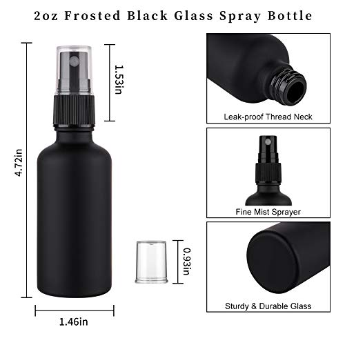 2oz Small Glass Essential Oils Spray Bottles, Fine Mist Frosted Black Spray Bottles (Set Of 3) - color: Frosted Black