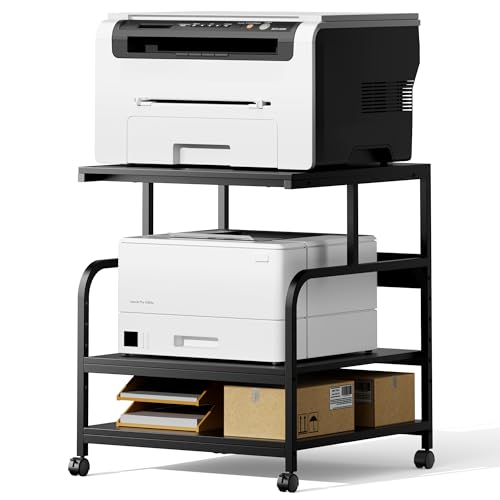 Warmiehomy Printer Stand, 24''ร24''ร29'' Large Printer Table for Home Office with Locking Casters, Sturdy 3-Tier Rolling Cart with Adjustable Shelf, Mini Fridge Stand, Home Office Essentials, Black - color: Black, size: 3-Tier 23.62"W x 23.62"D x 29.13"H