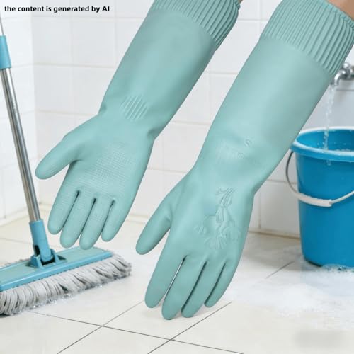 Waterproof Thickened Latex Household Cleaning 18inch Gloves Red Long Sleeved Heavy-duty Reusable 2 Pairs Black - color: Green, size: Large