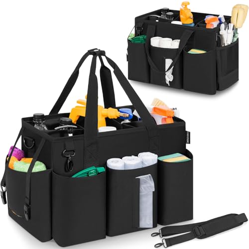 IBVIVIC Wearable Cleaning Caddy Bag, Cleaning Caddy Bag for Housekeeper Large Capacity Cleaning Supplies Organizer with Adjustable Shoulder Strap Kitchen Cleaning Supplies Bag for Cleaners (Black) - color: Black