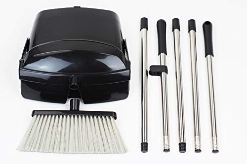 Broom and Dustpan Commercial Long Handle Sweep Set and Lobby Broom Upright Grips Sweep Set with Home Kitchen Room Office and Lobby Floor Black