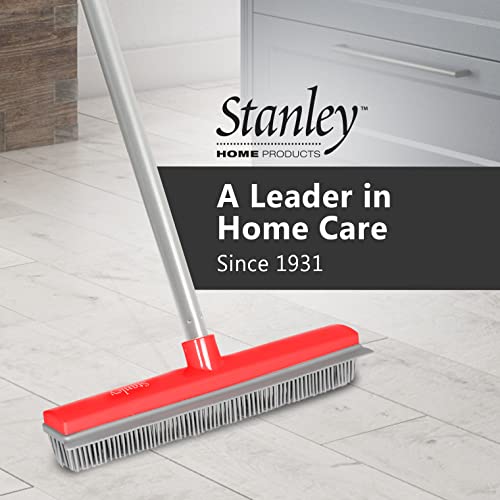 Stanley Home Products Rubber Broom with Adjustable Handle – for Carpets Floors Stairs Upholstery – Electrostatic Action Removes Pet Hair Lint Fuzz Dirt – Built-in Squeegee Tackles Wet Messes