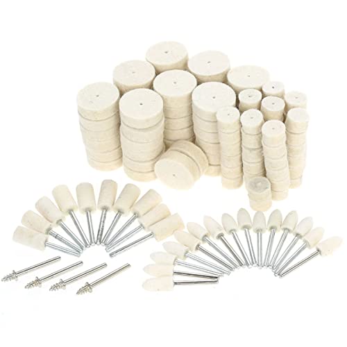 145pcs Felt Polishing Wheel 9.5/13/25mm Wool Felt Polishing Pad Reusable Buffing Wheel Quick Change Grinding with 1/8" Shank Connecting Rod Attachment Set for Rotary Tool