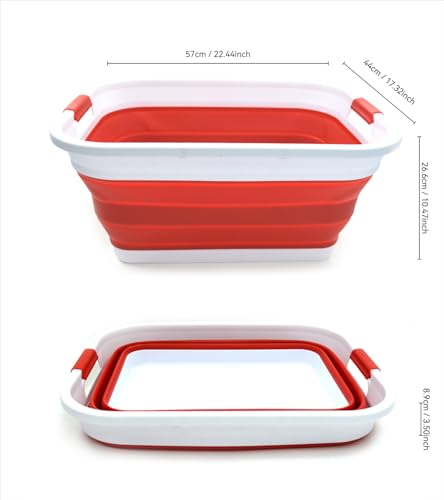 SAMMART 41L (10.8 gallon) Collapsible Plastic Laundry Basket-Foldable Pop Up Storage Container/Organizer-Portable Washing Tub-Space Saving, Water capacity: 32L (8.4 gallon) (Rectangular, Red) - color: Red